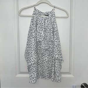 Banana Republic White and Black Asymmetrical Ruffled Blouse Size Large Petite